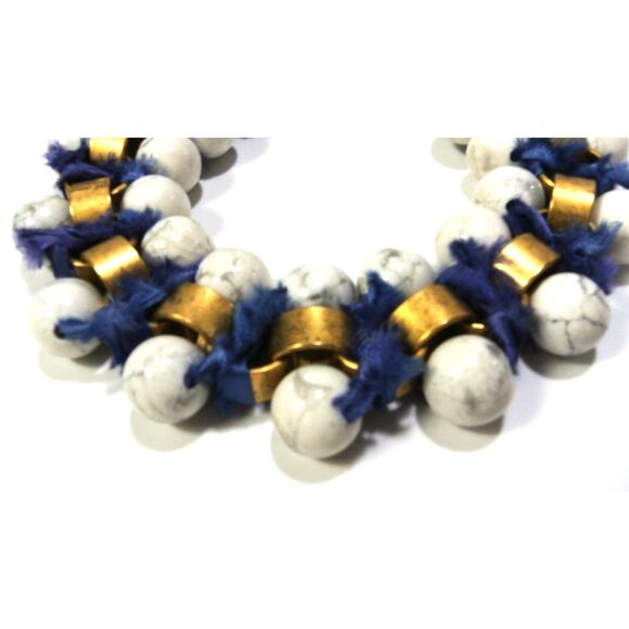 NWT Neiman Marcus Lee Angel Women's Howlite NAVY Fringe Brass Bracelet NWT 189 - Picture 3 of 10